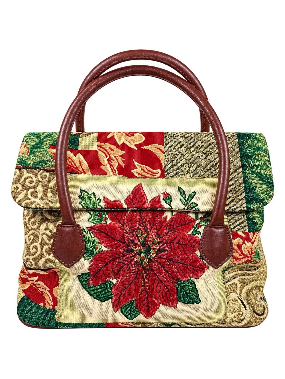 Vintage Sander Bags Christmas Poinsettia Tapestry HandBag Patchwork